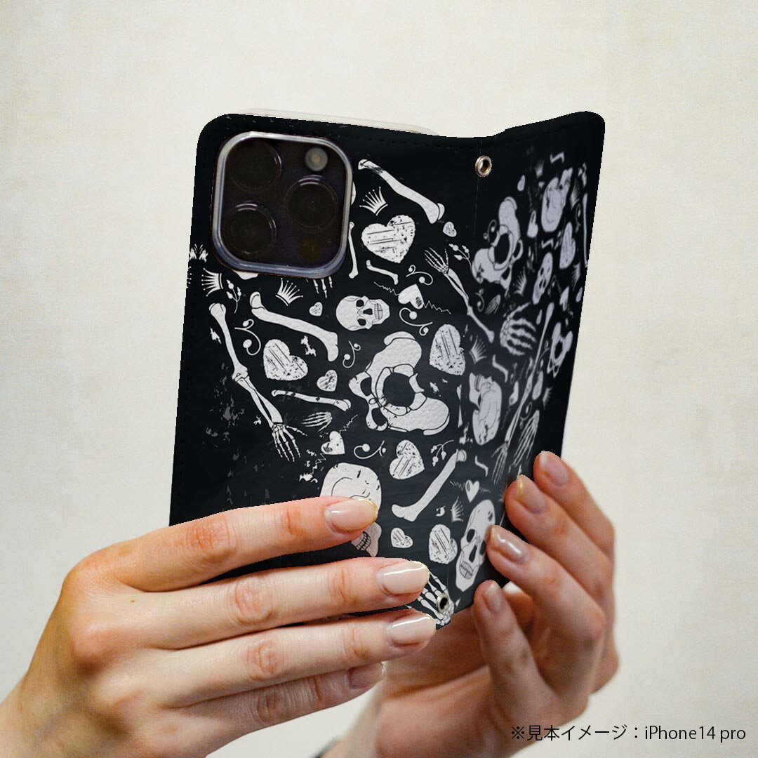 Google Pixel 9 Pro XL 専用 ケース カバー 手帳型 マグネット式 ピタッと閉まる レザーケース pixel9proxl カード収納 ポケット igcase 004934 スカル　ドクロ　ハート