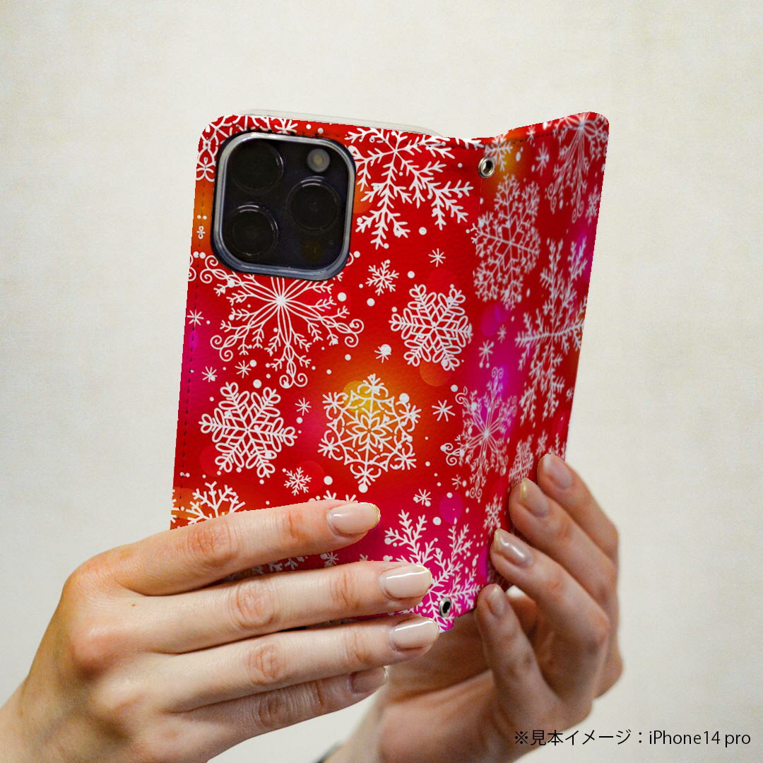 LGV33 Qua phone PX キュア フォン lgv33 専用 ケース カバー 手帳型 マグネット式 ピタッと閉まる レザーケース カード収納 ポケット igcase 004940 雪　結晶　赤