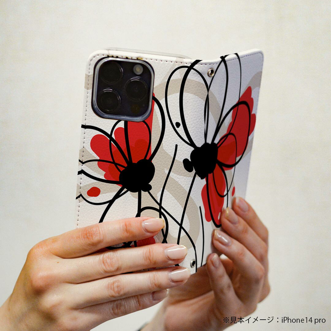 Galaxy S23 Ultra SC-52D SCG20 用 ケース カバー 手帳型 マグネット式 ピタッと閉まる レザーケース sc52d カード収納 ポケット 005043 花　赤　シンプル