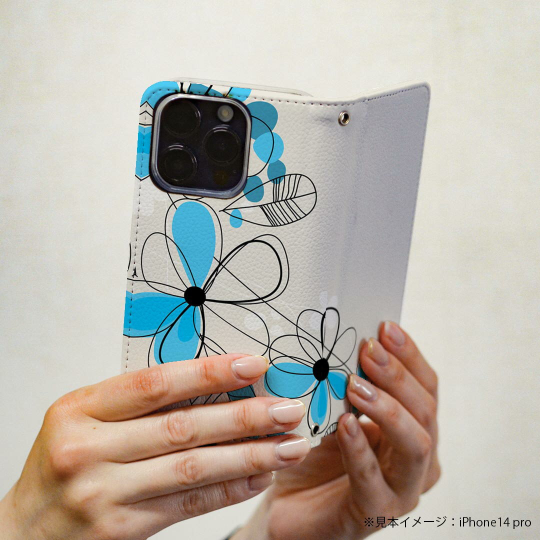 iPhone11Pro 5.8インチ 専用 ケース カバー 手帳型 マグネット式 ピタッと閉まる レザーケース iphone11pro カード収納 ポケット igcase 005072 花　青　イラスト