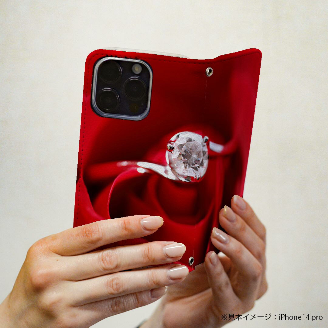 Xperia 10 VII 用 スマホカバー SO-52F / SOG16 / XQ-FE44 共通対応 ケース カバー 手帳型 マグネット式 ピタッと閉まる レザーケース カード収納 ポケット 005136 赤　指輪　薔薇