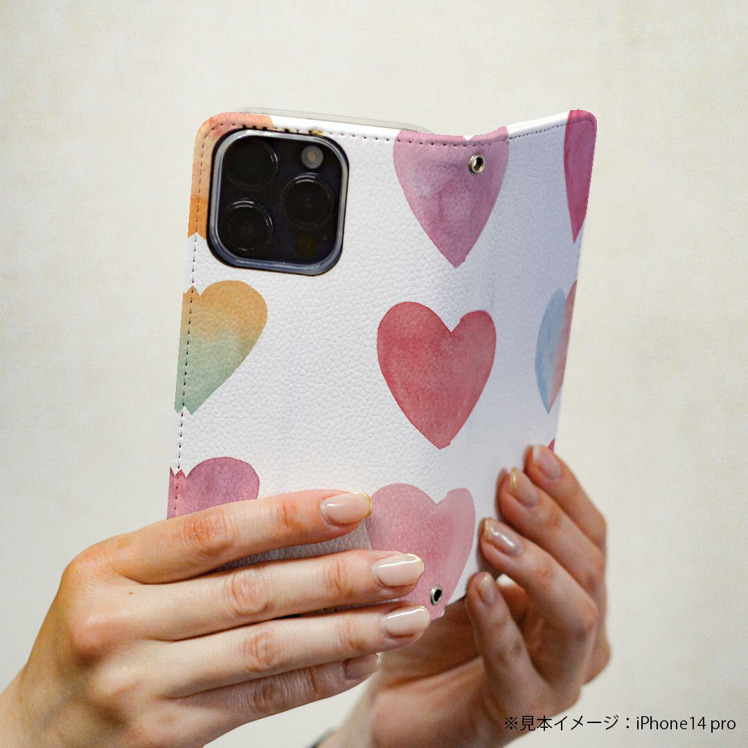 AQUOS wish4 用 ケース カバー 手帳型 SH-52E / A402SH 共通対応 マグネット式 ピタッと閉まる レザーケース sh52e カード収納 ポケット igcase 005266 ハート　色彩　シンプル