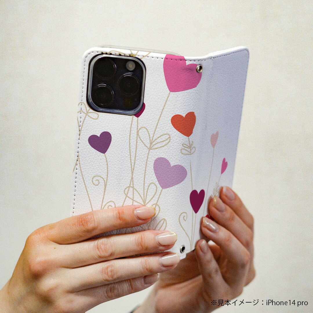 Xperia 10 VII 用 スマホカバー SO-52F / SOG16 / XQ-FE44 共通対応 ケース カバー 手帳型 マグネット式 ピタッと閉まる レザーケース カード収納 ポケット 005288 ハート　赤　紫　ピンク