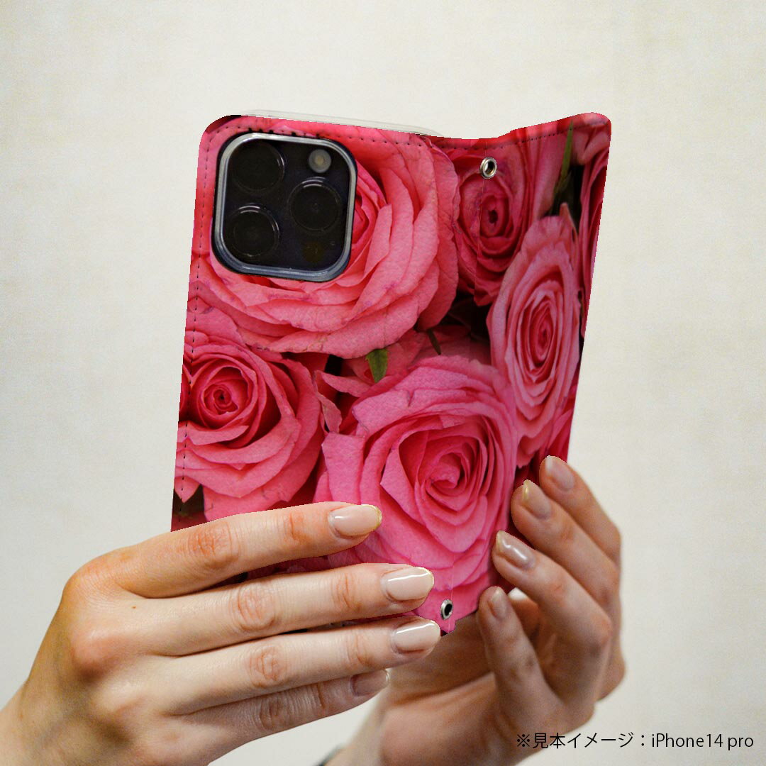 iPhone14plus 6.7 インチ 専用 各キャリア iPhone14 plus プラス 専用 ケース カバー 手帳型 マグネット式 ピタッと閉まる レザーケース カード収納 ポケット igcase 005315 花　薔薇　ピンク