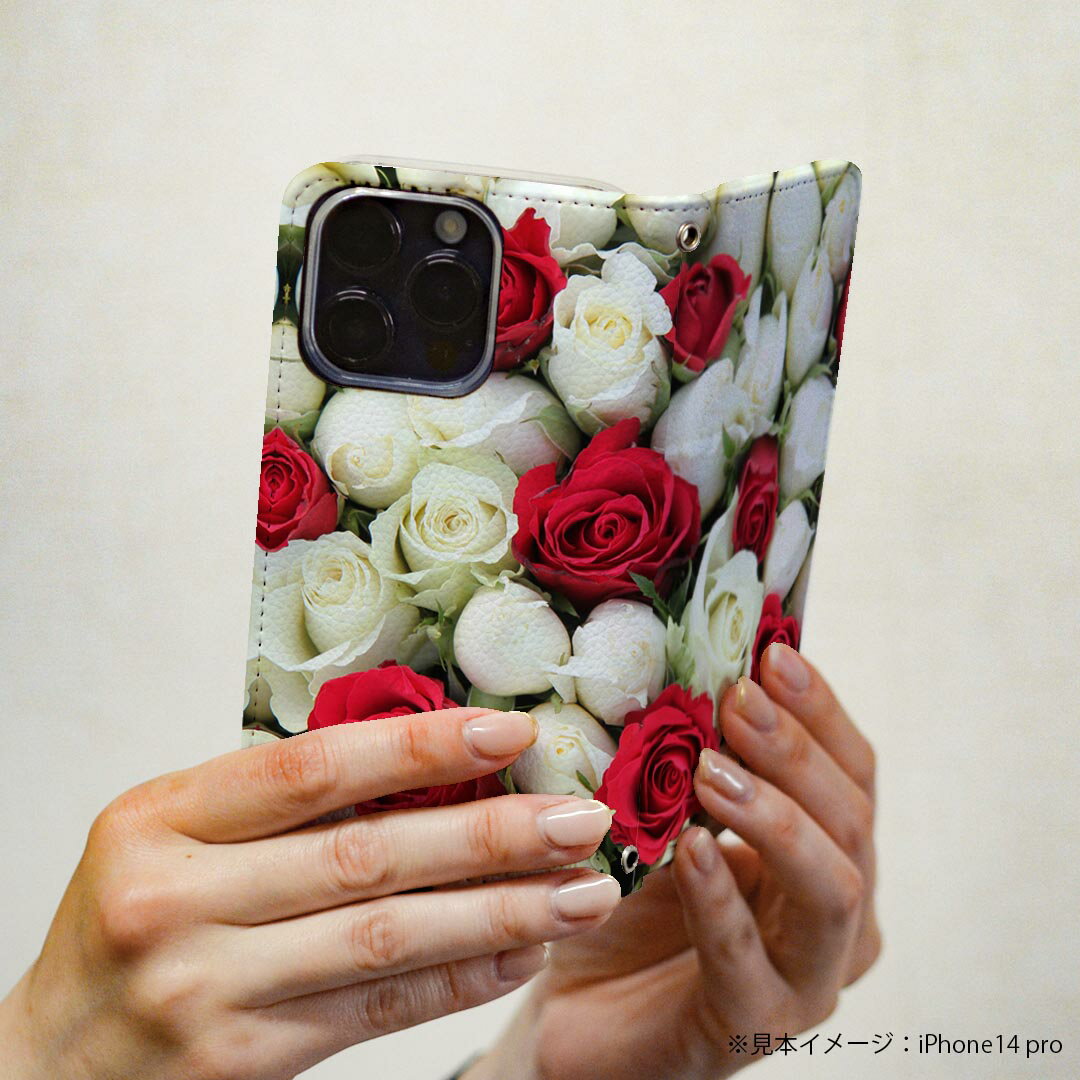 AQUOS R2 SH-03K アクオスR2 専用 ケース カバー 手帳型 マグネット式 ピタッと閉まる レザーケース sh03k カード収納 ポケット igcase 005352 赤　白　　花