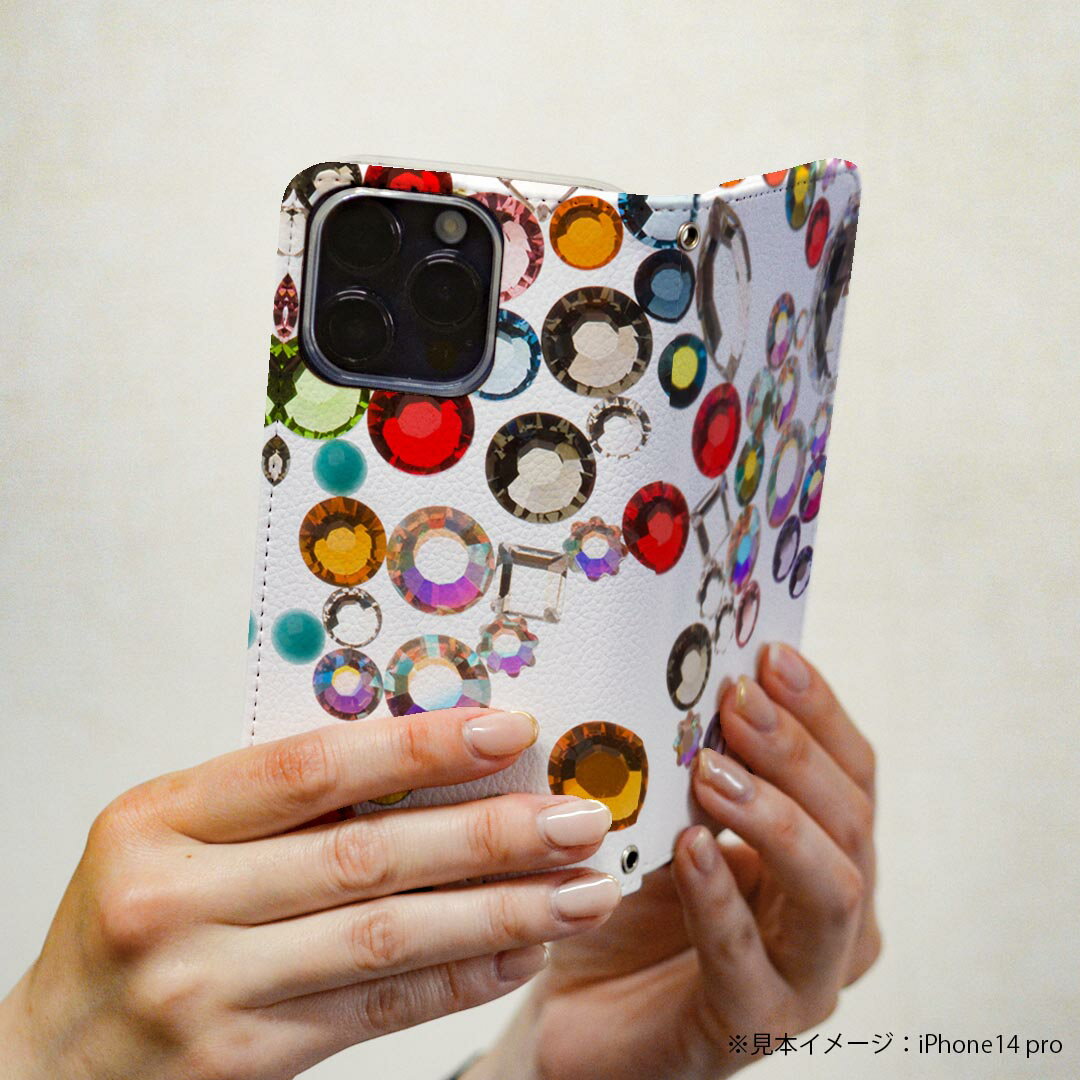 Xperia XZ3 SO-01L エクスペリア XZ3 専用 ケース カバー 手帳型 マグネット式 ピタッと閉まる レザーケース so01l カード収納 ポケット igcase 005377 カラフル　宝石　白