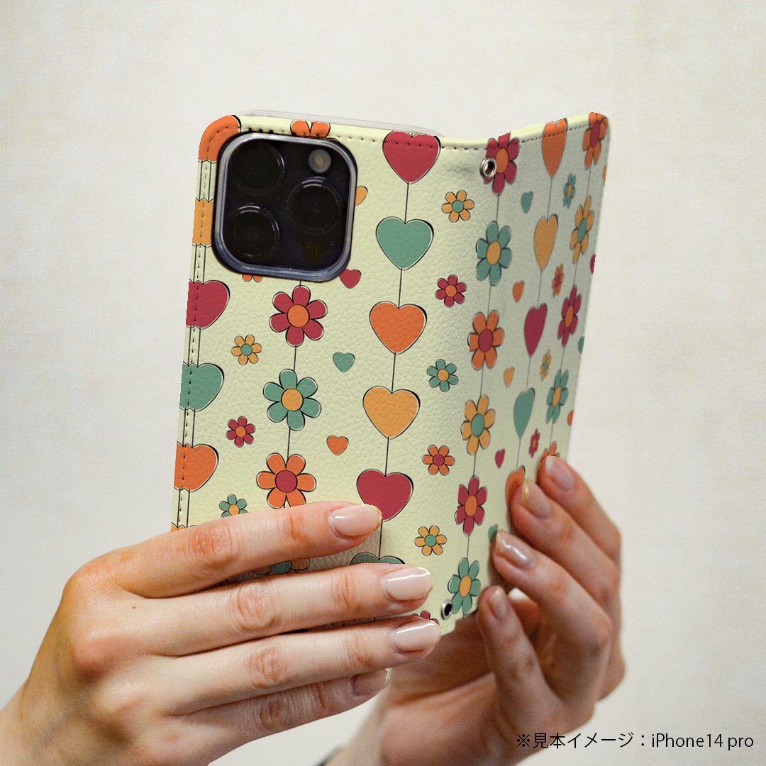 LGV33 Qua phone PX キュア フォン lgv33 専用 ケース カバー 手帳型 マグネット式 ピタッと閉まる レザーケース カード収納 ポケット igcase 005448 花　ハート　模様