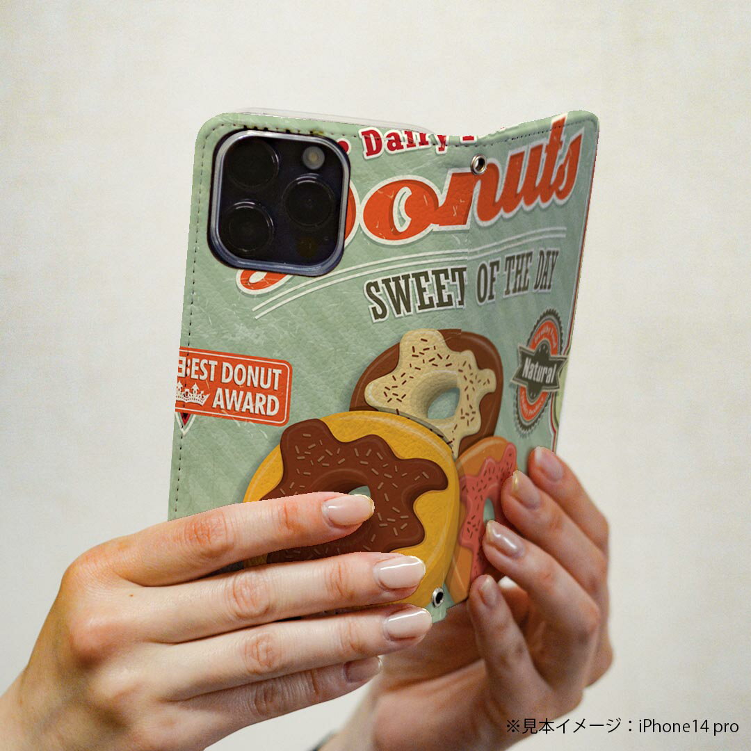 Xperia XZ2 SO-03K エクスペリア XZ2 専用 ケース カバー 手帳型 マグネット式 ピタッと閉まる レザーケース so03k カード収納 ポケット igcase 005497 イラスト　ドーナツ　レトロ