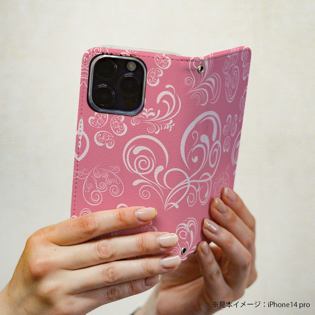 Galaxy A23 5G 用 スマホカバー SC-56C / SCG18 共通対応 ケース カバー 手帳型 マグネット式 ピタッと閉まる レザーケース カード収納 ポケット 005597 ピンク　花　レース