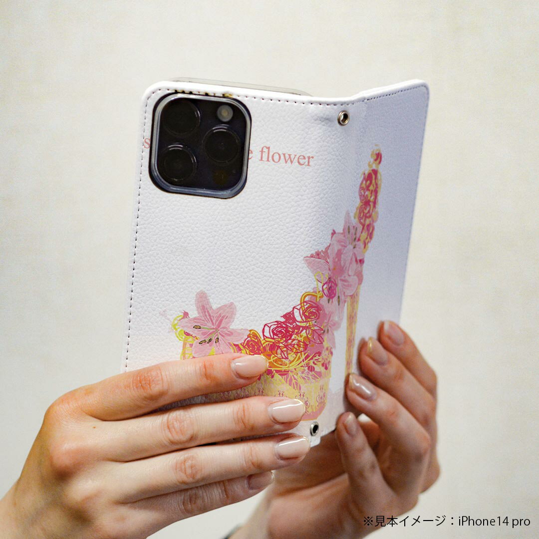 Xperia 5 II 用 スマホカバー SO-52A / SOG02 共通対応 ケース カバー 手帳型 マグネット式 ピタッと閉まる レザーケース カード収納 ポケット 005649 靴　花　　ヒール