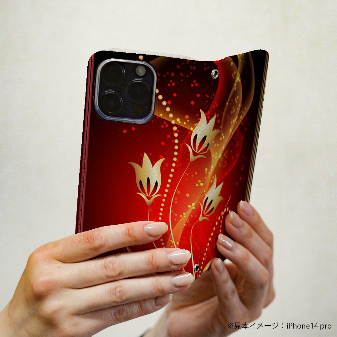 AQUOS R3 SHV44 アクオス アールスリー 専用 ケース カバー 手帳型 マグネット式 ピタッと閉まる レザーケース カード収納 ポケット igcase 005878 植物　赤　レッド