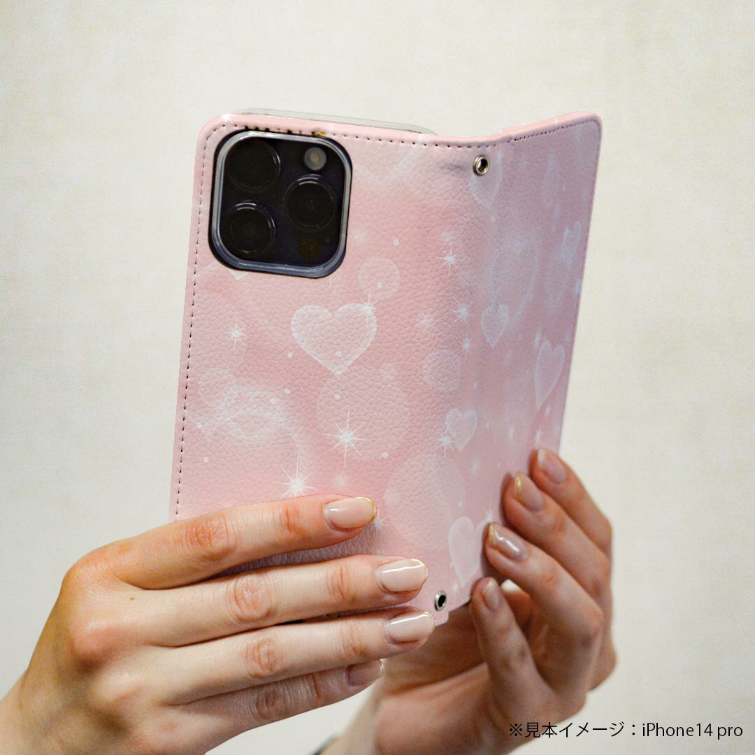 Xperia 10 VII 用 スマホカバー SO-52F / SOG16 / XQ-FE44 共通対応 ケース カバー 手帳型 マグネット式 ピタッと閉まる レザーケース カード収納 ポケット 005894 ハート　ピンク　模様