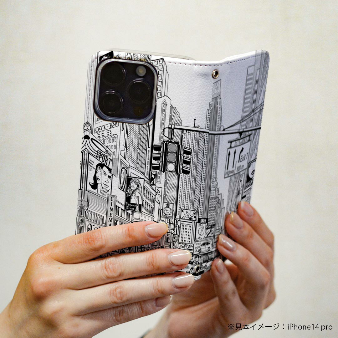 Galaxy S8+ SC-03J ギャラクシー エス エイト プラス sc03j 専用 ケース カバー 手帳型 マグネット式 ピタッと閉まる レザーケース カード収納 ポケット igcase 005898 イラスト　建物　街