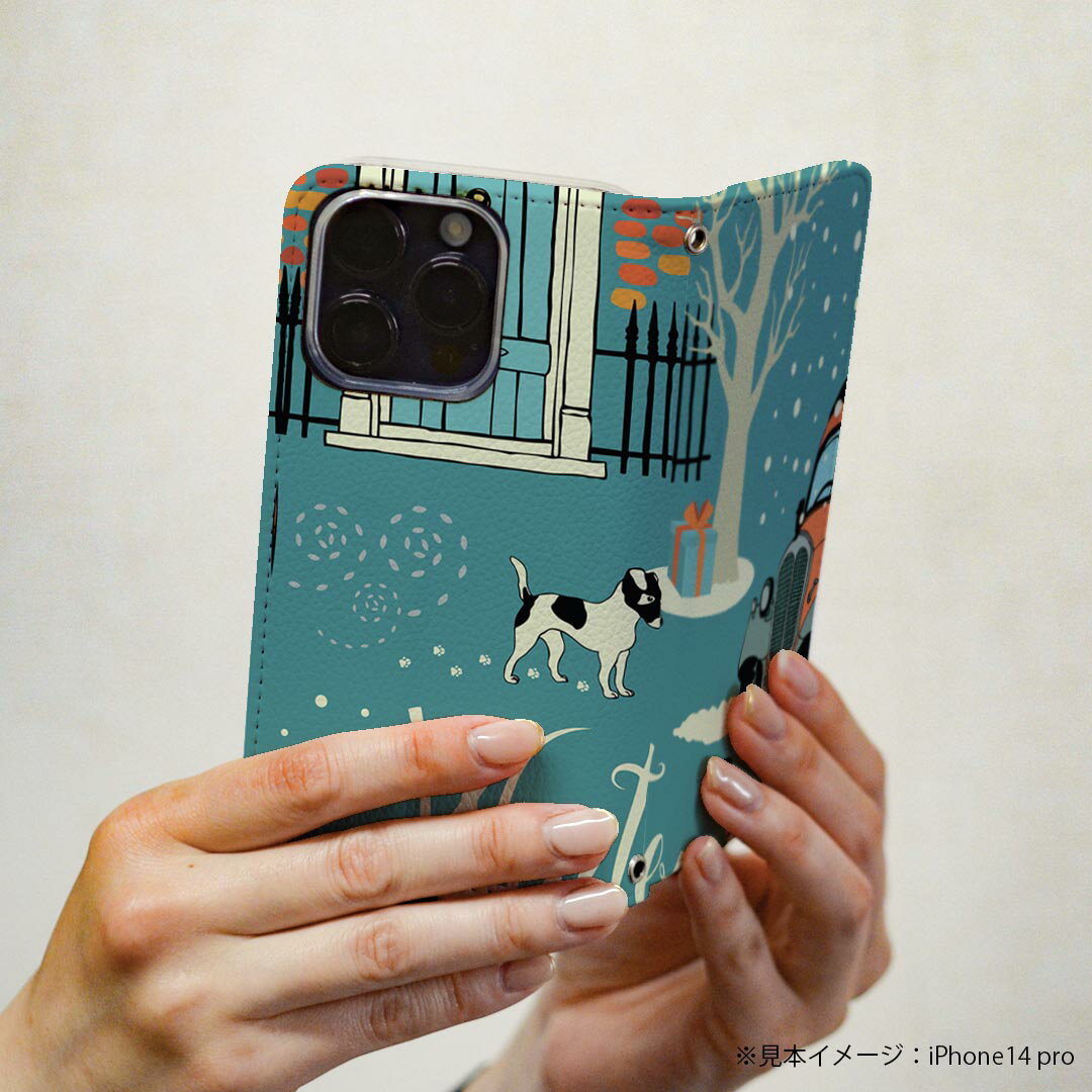AQUOS R10 用 スマホカバー SH-51F / A501SH / SH-M31 共通対応 エクスペリア 手帳型 マグネット式 ピタッと閉まる レザーケース カード収納 ポケット igcase 006238 犬　車　イラスト