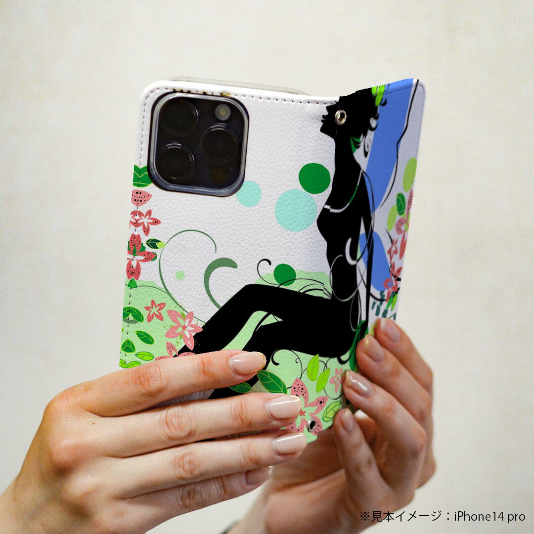 L-01K V30+ LG 専用 ケース カバー 手帳型 マグネット式 ピタッと閉まる レザーケース l01k カード収納 ポケット igcase 006293 人物　妖精　花