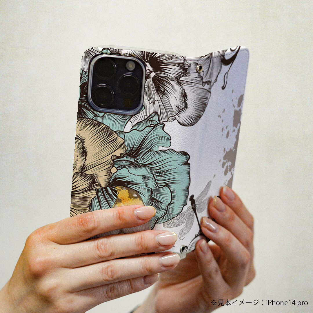 Xperia 10 VII 用 スマホカバー SO-52F / SOG16 / XQ-FE44 共通対応 ケース カバー 手帳型 マグネット式 ピタッと閉まる レザーケース カード収納 ポケット 006420 花　　蝶