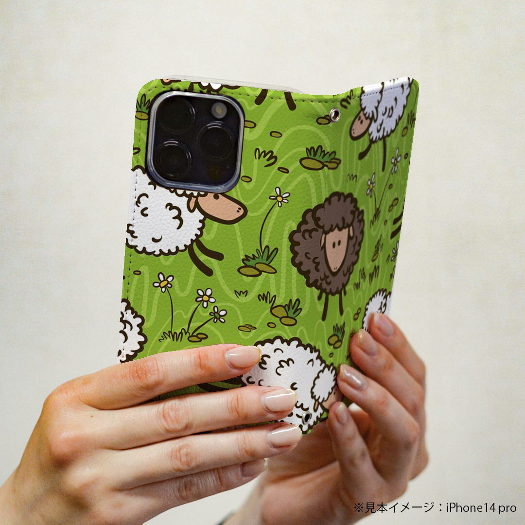 Xperia 10 VI 用 スマホカバー SO-52E / SOG14 / A402SO 共通対応 ケース カバー 手帳型 マグネット式 ピタッと閉まる レザーケース カード収納 ポケット 006632 ひつじ　イラスト