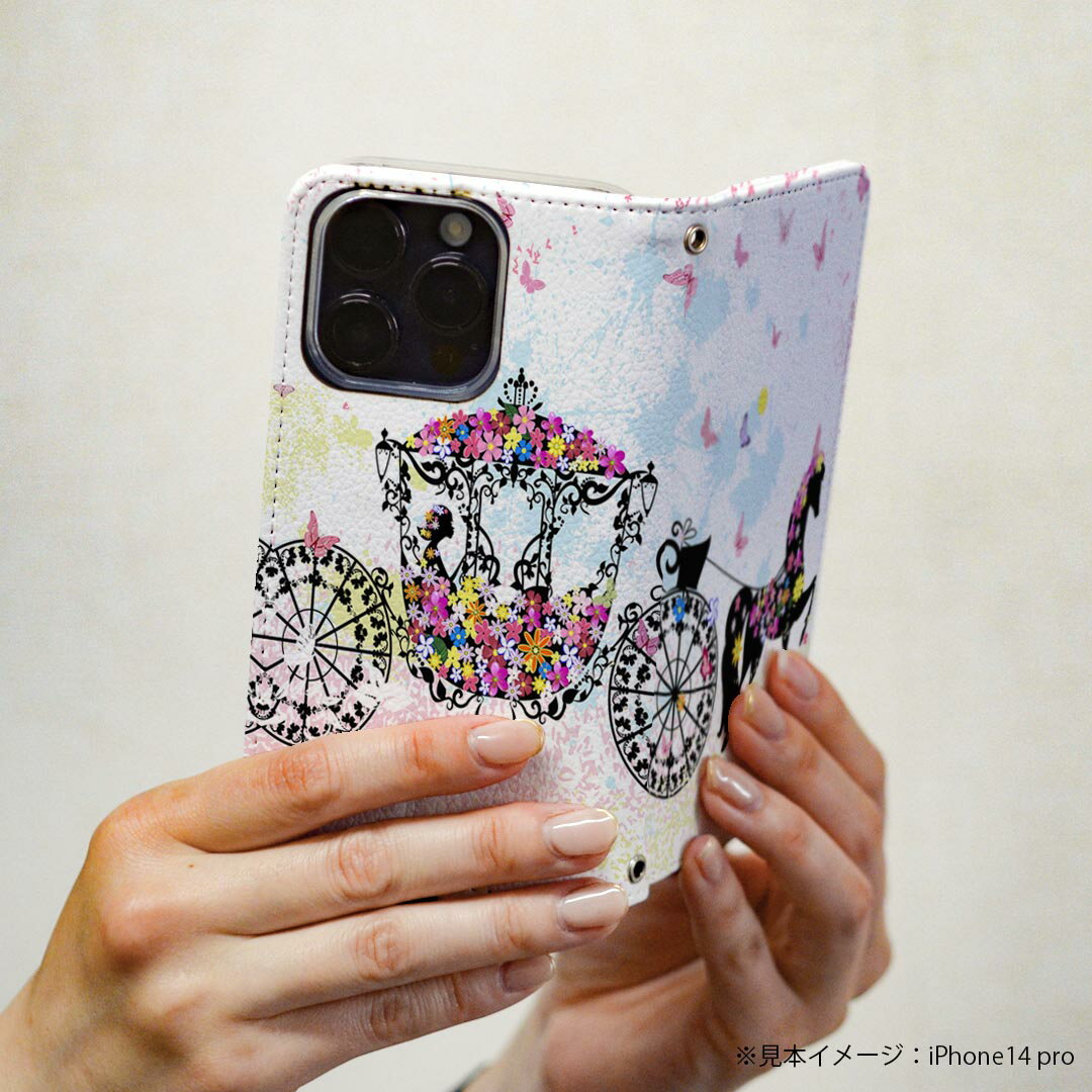 L-01K V30+ LG 専用 ケース カバー 手帳型 マグネット式 ピタッと閉まる レザーケース l01k カード収納 ポケット igcase 006720 馬車　花