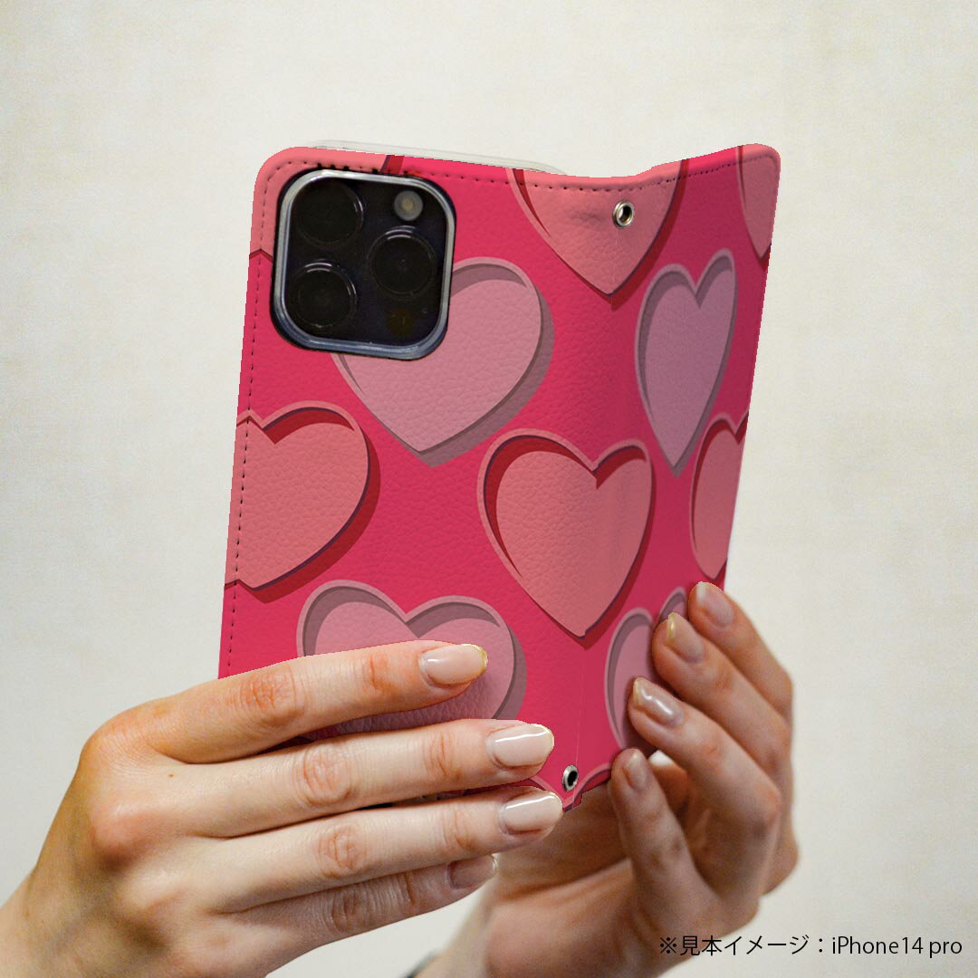 AQUOS zero6 SHG04 A102SH SH-RM18 2021 モデル 専用 ケース カバー 手帳型 マグネット式 ピタッと閉まる レザーケース カード収納 ポケット igcase 007128 ハート　模様