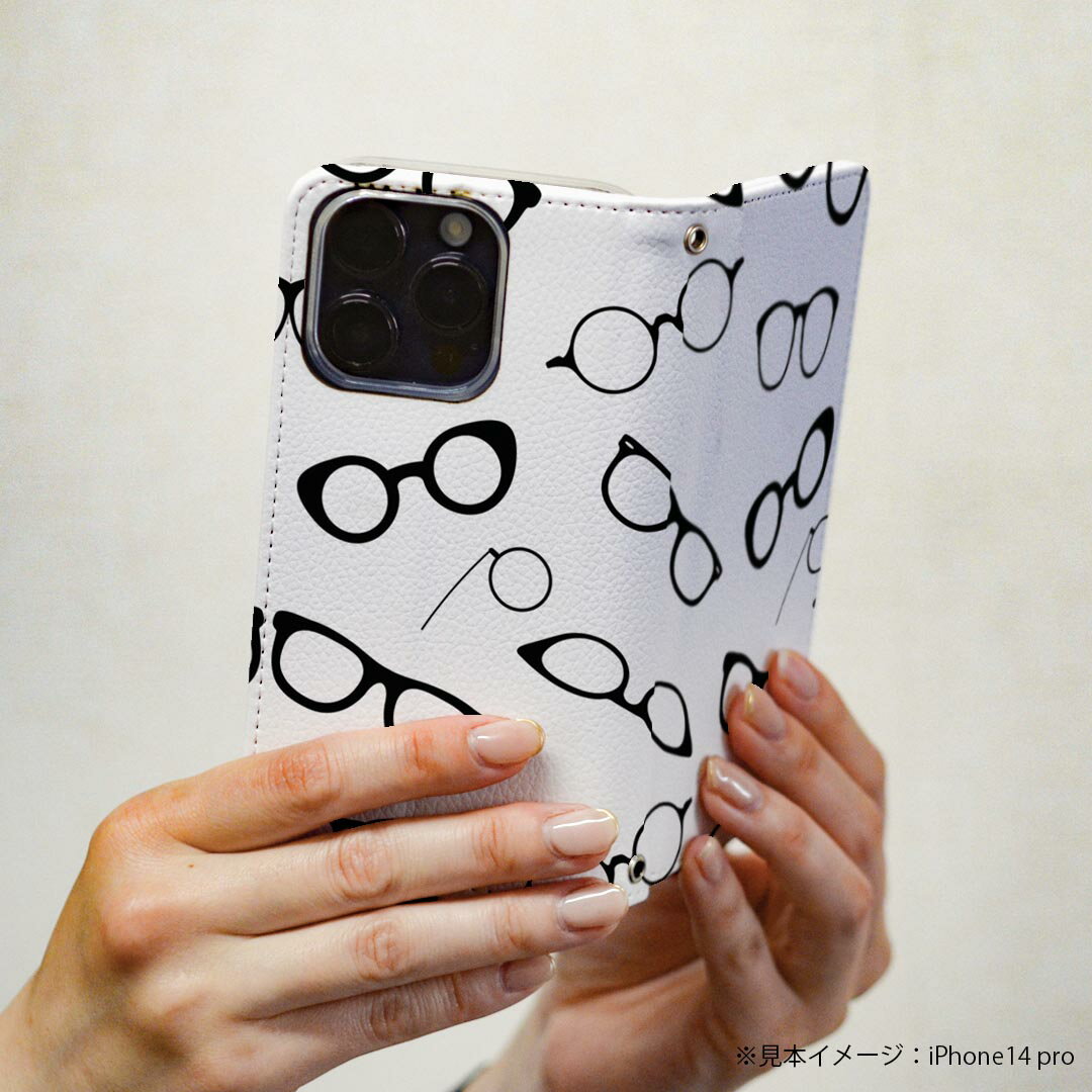 AQUOS sense SH-01K アクオスセンス 専用 ケース カバー 手帳型 マグネット式 ピタッと閉まる レザーケース sh01k カード収納 ポケット igcase 007157 眼鏡　模様