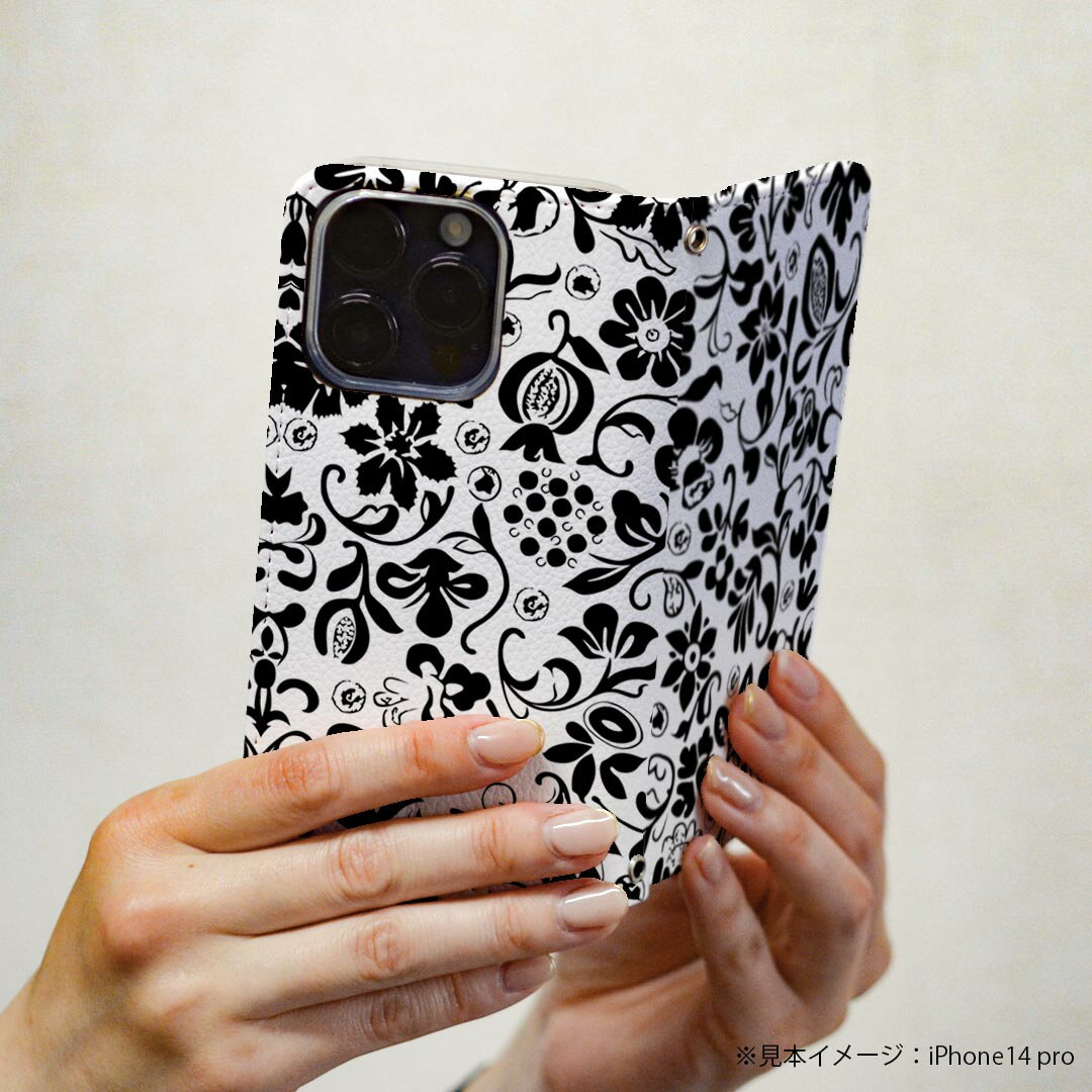 Galaxy A23 5G SC-56C SCG18 専用 ケース カバー 手帳型 マグネット式 ピタッと閉まる レザーケース sc56c カード収納 ポケット igcase 007306 花　　黒　模様