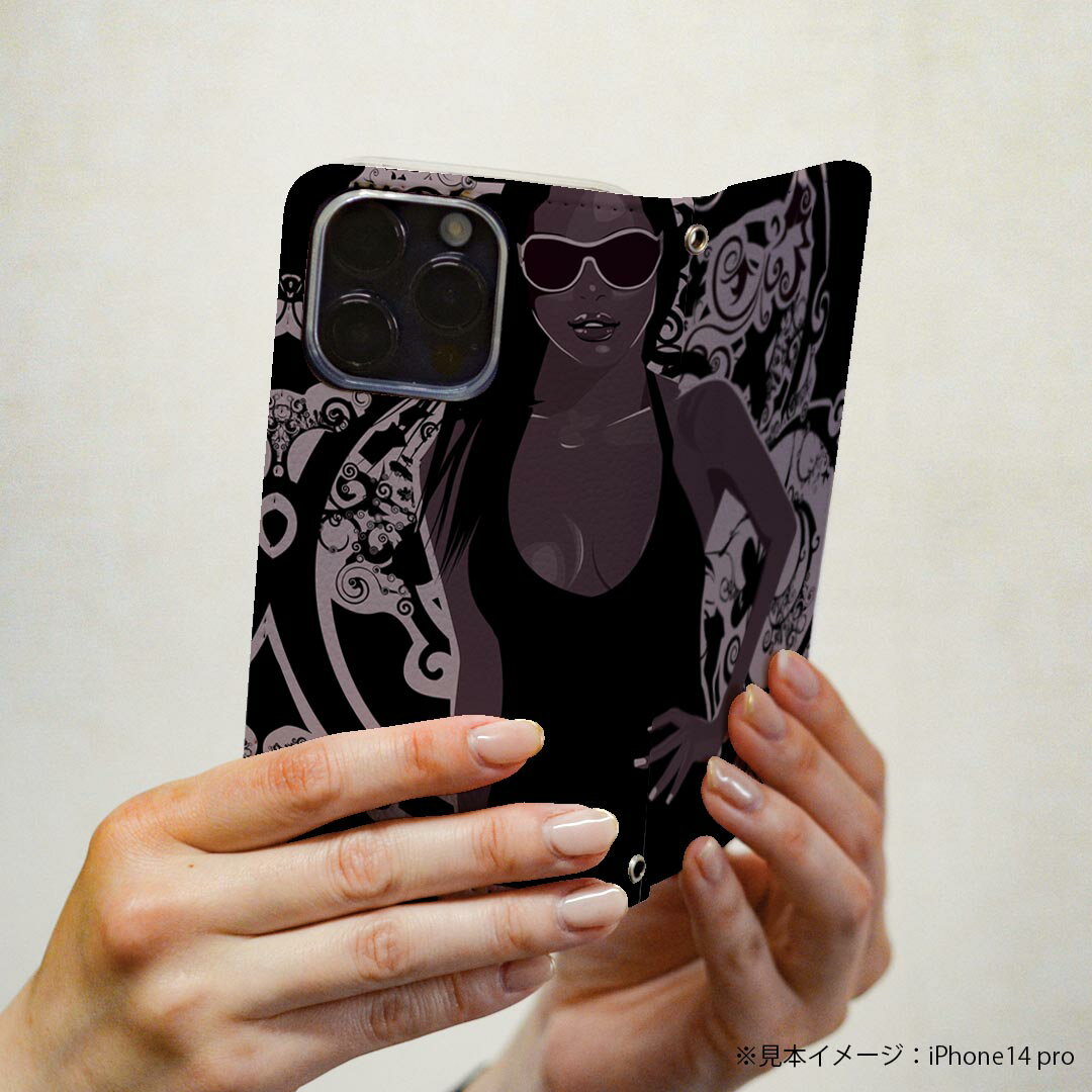 Xperia 10 VII 用 スマホカバー SO-52F / SOG16 / XQ-FE44 共通対応 ケース カバー 手帳型 マグネット式 ピタッと閉まる レザーケース カード収納 ポケット 007312 黒　ブラック　人物　イラスト