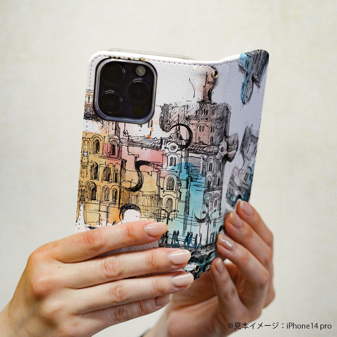 Xperia 1 IV エクスペリア SO-51C / SOG06 / A201SO 共通対応 専用 ケース カバー 手帳型 so51c マグネット式 ピタッと閉まる レザーケース カード収納 ポケット igcase 007404 パズル　カラフル　建物　イラスト