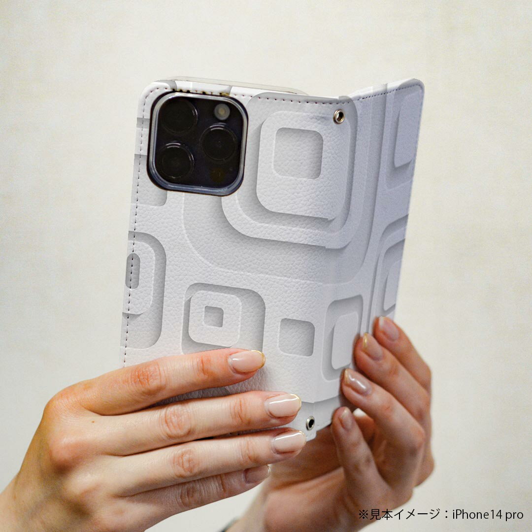 Rakuten BIG s 楽天モバイル 専用 ケース カバー 手帳型 マグネット式 ピタッと閉まる レザーケース カード収納 ポケット igcase 007497 模様　白　ホワイト　四角