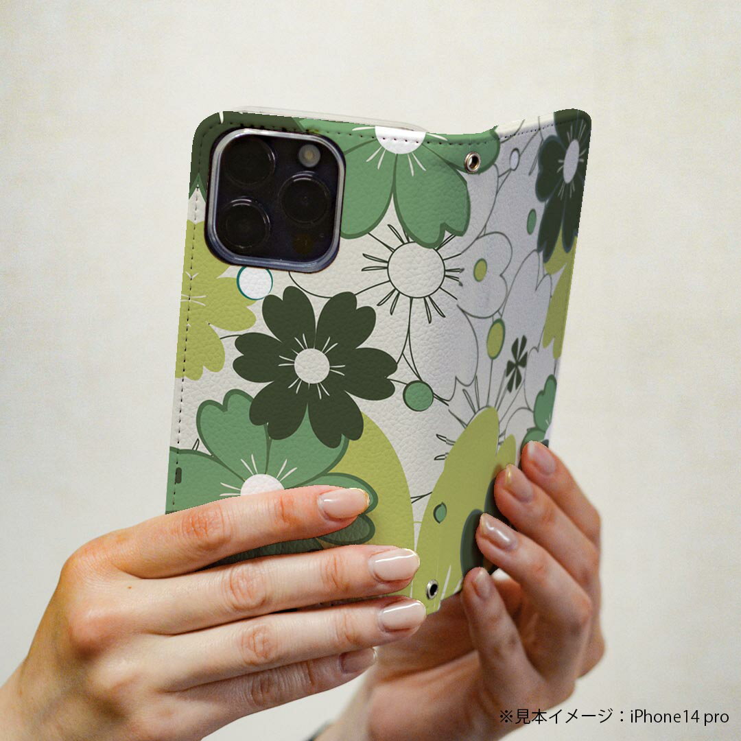 Disney Mobile on docomo DM-01K 専用 ケース カバー 手帳型 マグネット式 ピタッと閉まる レザーケース dm01k カード収納 ポケット igcase 007557 花　　模様　緑　グリーン