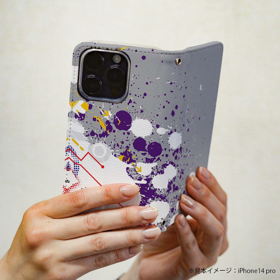 iPhone12 6.1インチ 専用 各キャリア iPhone 12 / iPhone12 Pro 共通対応 専用 ケース カバー 手帳型 マグネット式 ピタッと閉まる レザーケース カード収納 ポケット igcase 007574 インク　ペンキ　灰色　グレー