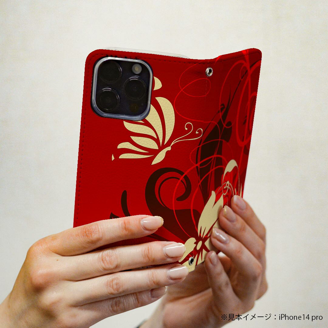 iPhone13 6.1インチ 専用 各キャリア ケース カバー 手帳型 マグネット式 ピタッと閉まる レザーケース iPhone 13 共通対応 カード収納 ポケット igcase 007606 花　　赤　レッド