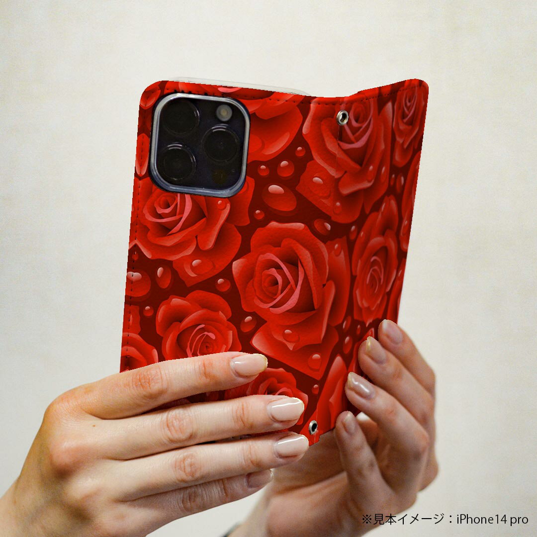 S25 Ultra 用 スマホカバー SC-52F / SCG32 共通対応 ケース カバー 手帳型 マグネット式 ピタッと閉まる レザーケース カード収納 ポケット 007621 花　　模様　赤　レッド