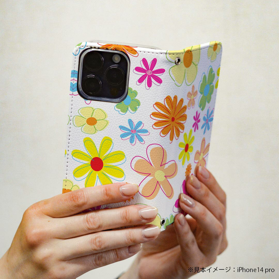 SH-02M AQUOS sense3 アクオス センススリー 専用 ケース カバー 手帳型 マグネット式 ピタッと閉まる レザーケース sh02m docomo ドコモ カード収納 ポケット igcase 007632 花　　カラフル　模様