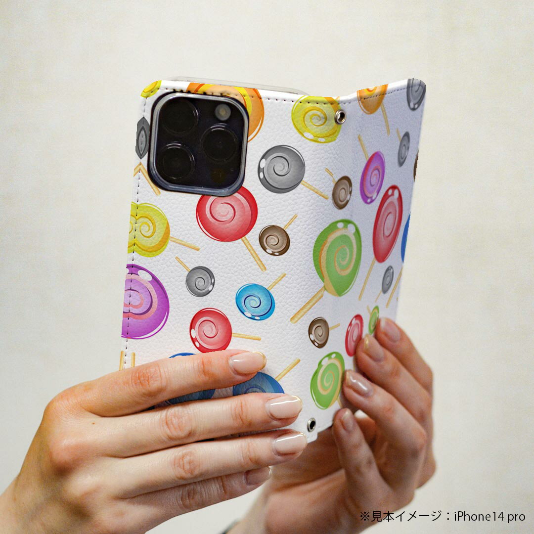 Xperia 1 III SO-51B エクスペリア so51b SOG03 共通対応 専用 ケース カバー 手帳型 マグネット式 ピタッと閉まる レザーケース カード収納 ポケット igcase 007679 飴　カラフル　模様