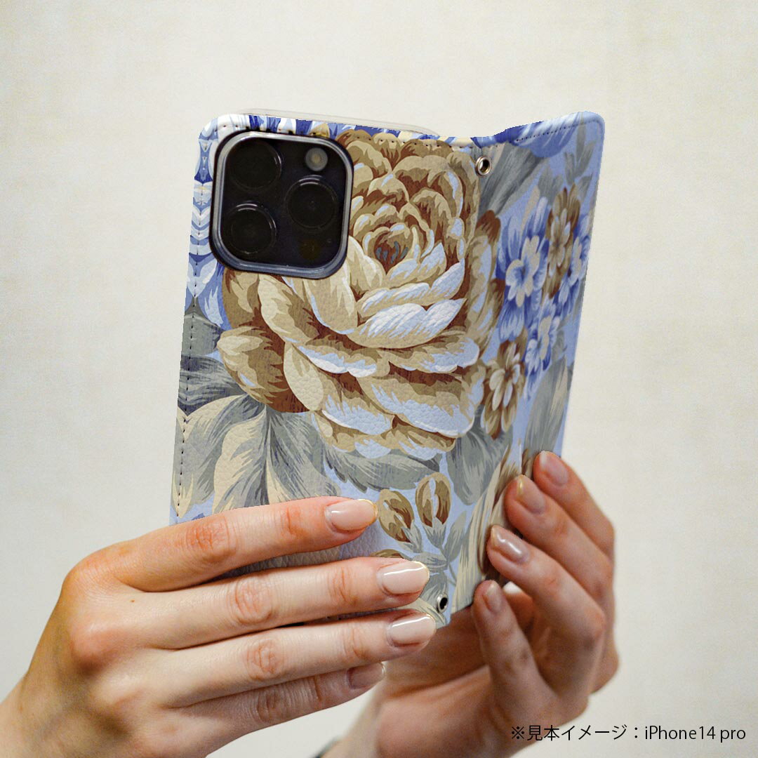 L-01K V30+ LG 専用 ケース カバー 手帳型 マグネット式 ピタッと閉まる レザーケース l01k カード収納 ポケット igcase 007688 花　　模様　青　ブルー