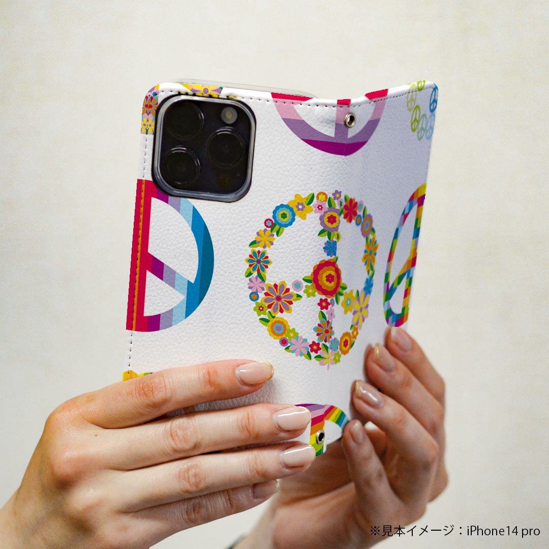 Galaxy A51 5G 専用ケース カバー 手帳 SCG07 au スマコレ igcase 手帳型 レザー 手帳タイプ 革 スマホケース スマホカバー ギャラクシ 007690 レインボー　花　　ピースマーク