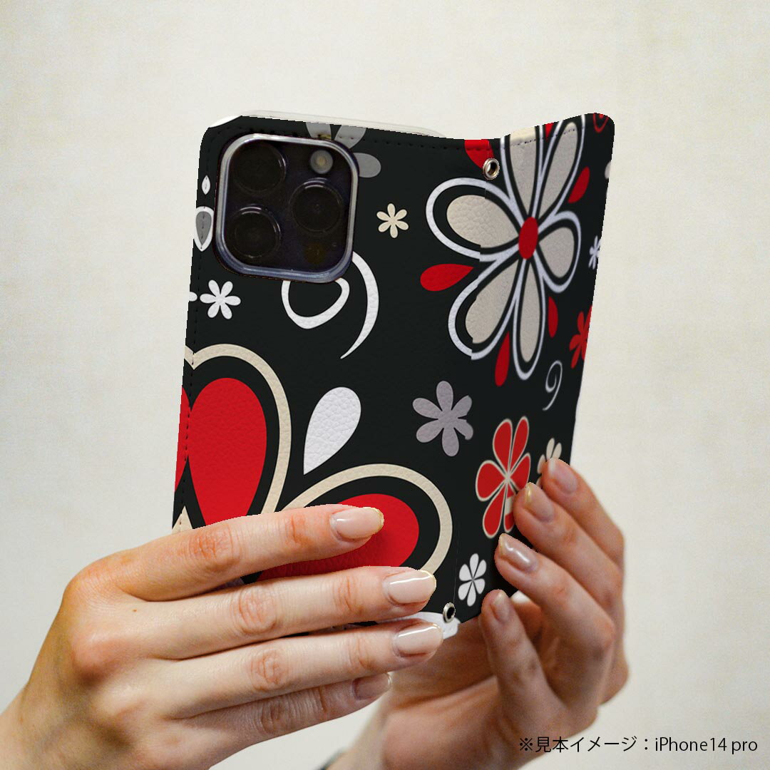 LGV33 Qua phone PX キュア フォン lgv33 専用 ケース カバー 手帳型 マグネット式 ピタッと閉まる レザーケース カード収納 ポケット igcase 007735 花　　赤　レッド　模様