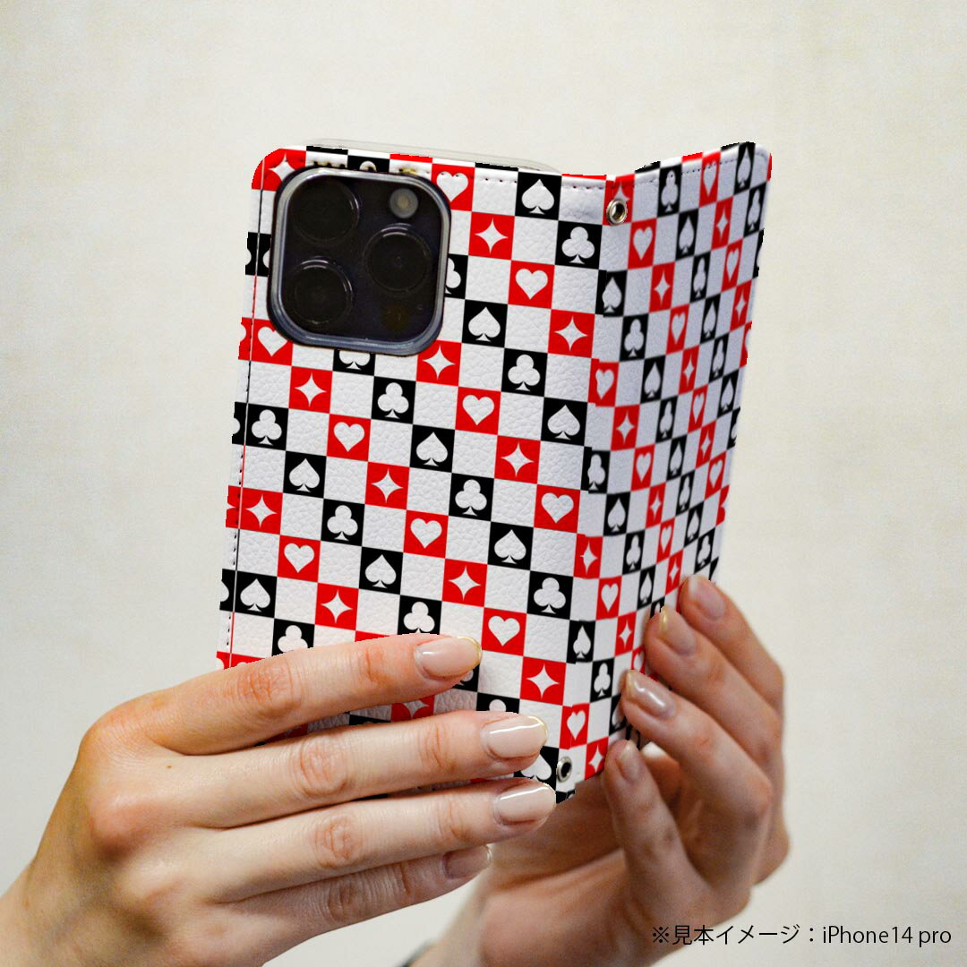 Galaxy Note8 SC-01K ギャラクシー ノートエイト sc01k 専用 ケース カバー 手帳型 マグネット式 ピタッと閉まる レザーケース カード収納 ポケット igcase 007868 赤　レッド　トランプ　模様　黒　ブラック