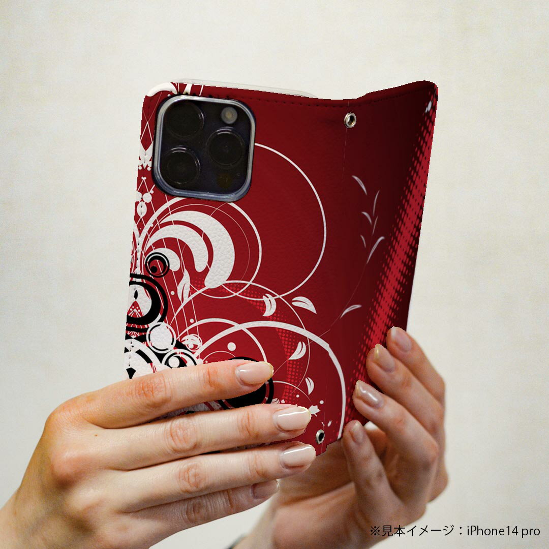 SH-02M AQUOS sense3 アクオス センススリー 専用 ケース カバー 手帳型 マグネット式 ピタッと閉まる レザーケース sh02m docomo ドコモ カード収納 ポケット igcase 007999 赤　レッド　植物　デザイン
