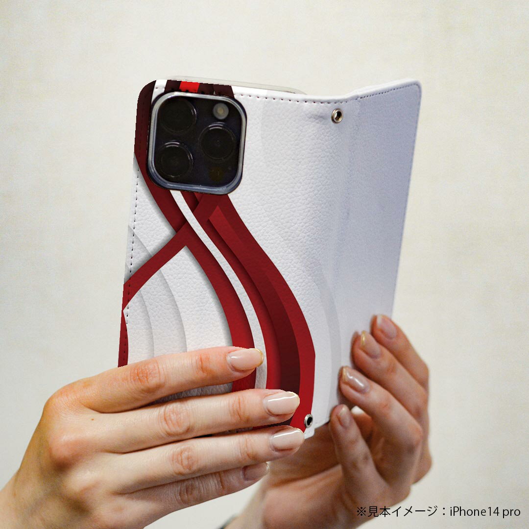 arrows We2 Plus 用 スマホカバー F-51E ケース カバー 手帳型 マグネット式 ピタッと閉まる レザーケース カード収納 ポケット 008055 赤　レッド　曲線　デザイン 3