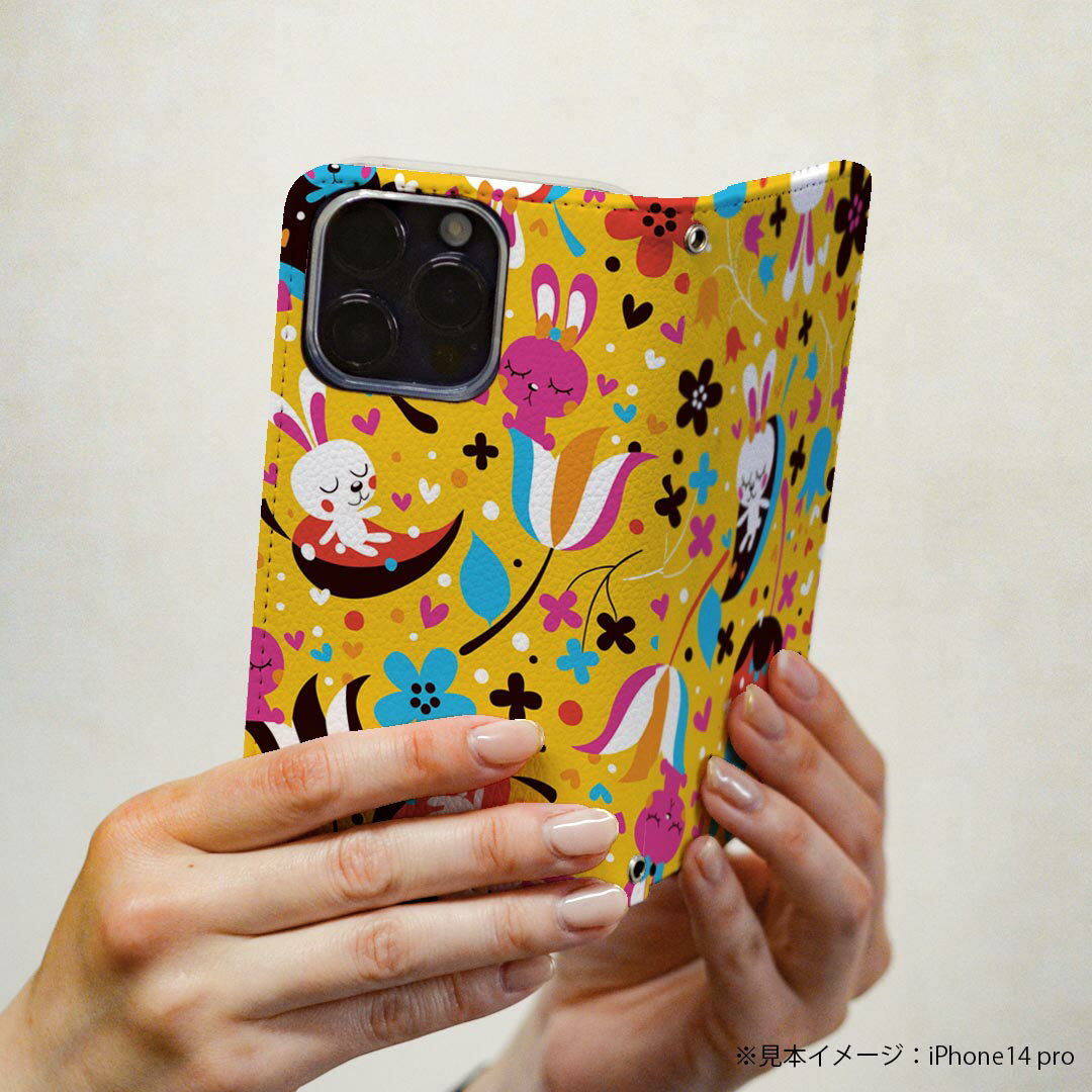 AQUOS R8 用 手帳型 ケース カバー SH-52D 対応 ケース カバー 手帳型 sh52d マグネット式 ピタッと閉まる レザーケース カード収納 ポケット 008076 花　　うさぎ　兎　キャラクター