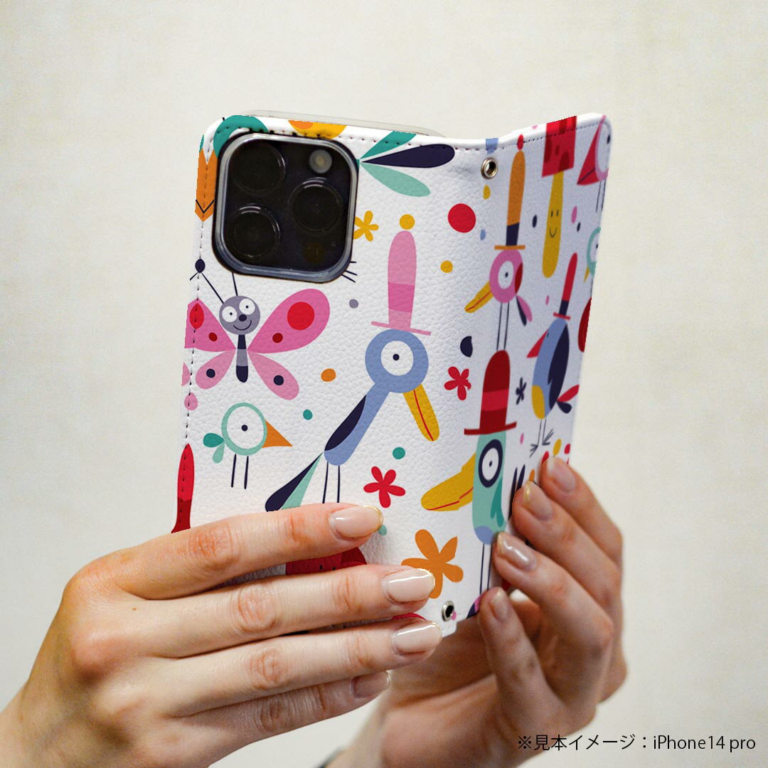 arrows NX F-01J アローズ NX 専用 ケース カバー 手帳型 マグネット式 ピタッと閉まる レザーケース f01j カード収納 ポケット igcase 008078 アニマル イラスト　鳥　カラフル　花