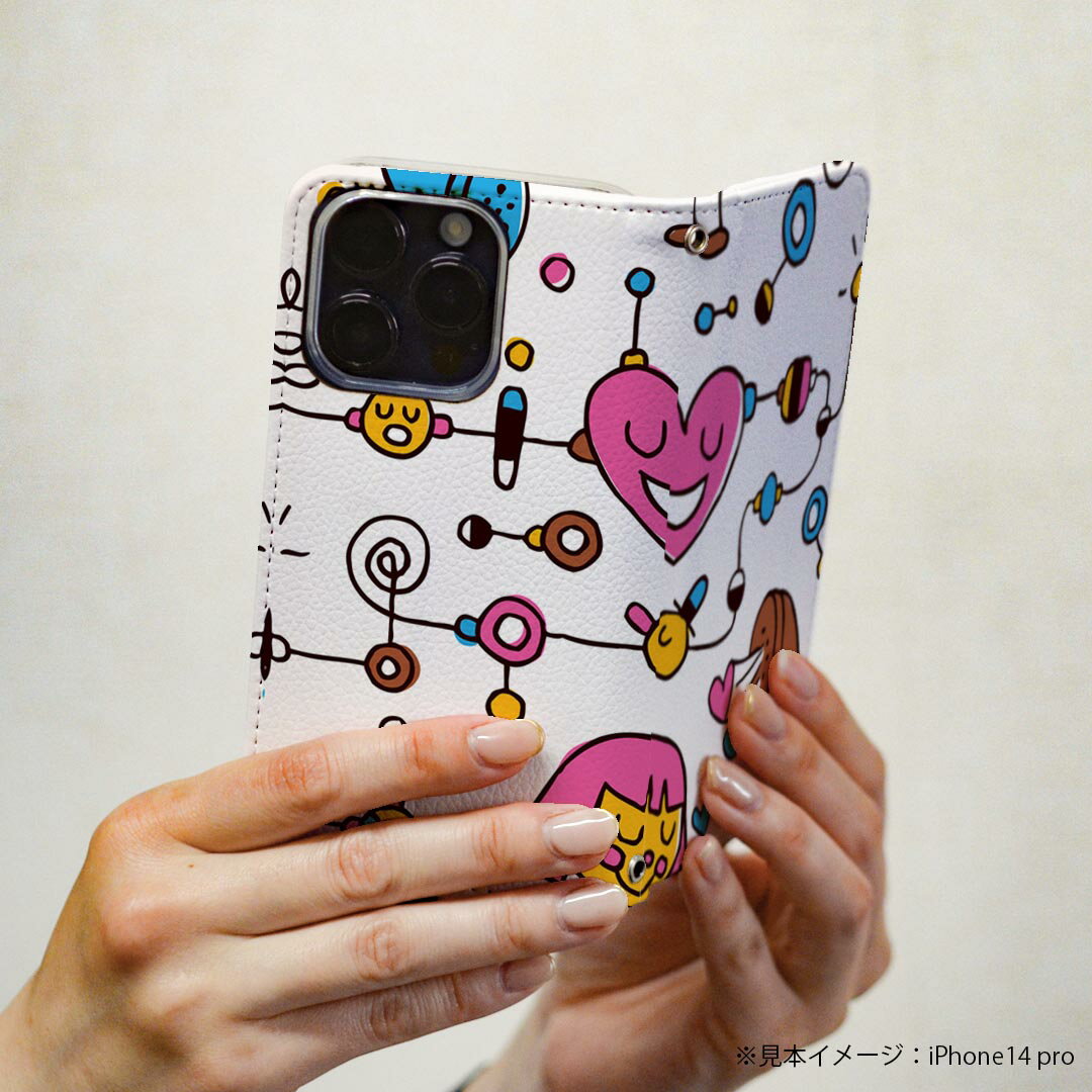 Xperia 5 SOV41 エクスぺリア ファイブ xperia5 専用 ケース カバー 手帳型 マグネット式 ピタッと閉まる レザーケース sov41 カード収納 ポケット igcase 008101 イラスト　電話　ハート　キャラクター