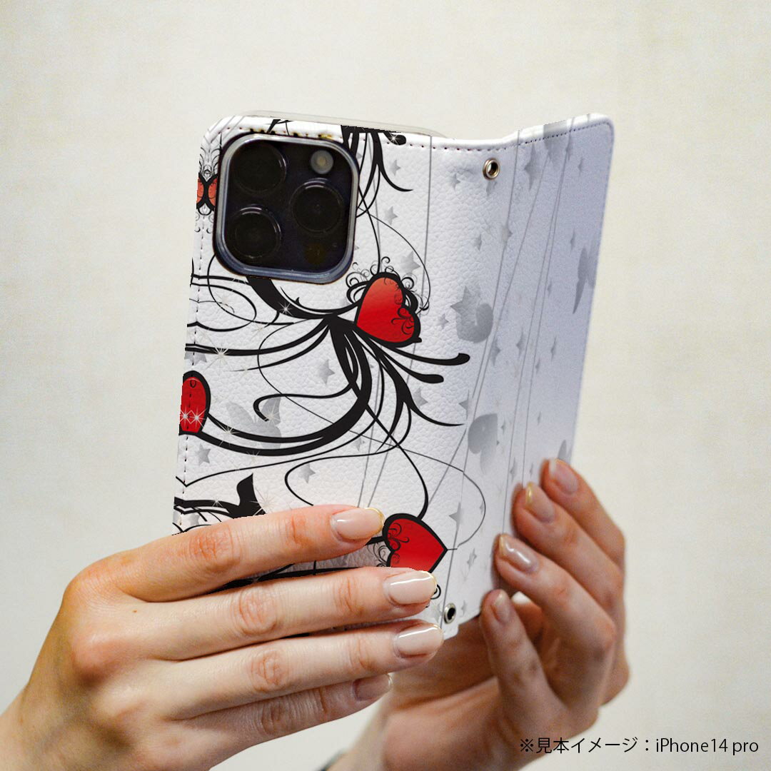 L-01K V30+ LG 専用 ケース カバー 手帳型 マグネット式 ピタッと閉まる レザーケース l01k カード収納 ポケット igcase 008122 ハート　赤　レッド　模様