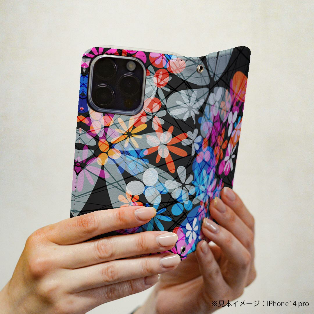 Galaxy A32 SCG08 専用 ケース カバー 手帳型 scg08 マグネット式 ピタッと閉まる レザーケース カード収納 ポケット igcase 008183 花　　カラフル