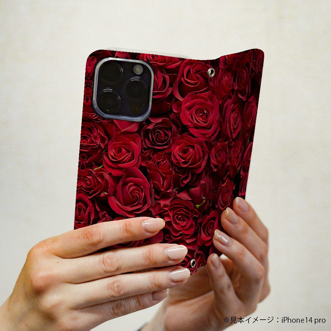 Rakuten BIG s 楽天モバイル 専用 ケース カバー 手帳型 マグネット式 ピタッと閉まる レザーケース カード収納 ポケット igcase 008204 花　　写真　薔薇　赤　レッド