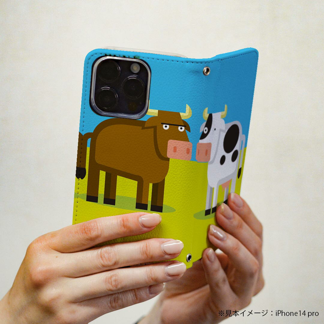 AQUOS zero5G basic SHG02 アクオス 専用 ケース カバー 手帳型 shg02 マグネット式 ピタッと閉まる レザーケース カード収納 ポケット igcase 008209 イラスト　動物　牛　うし