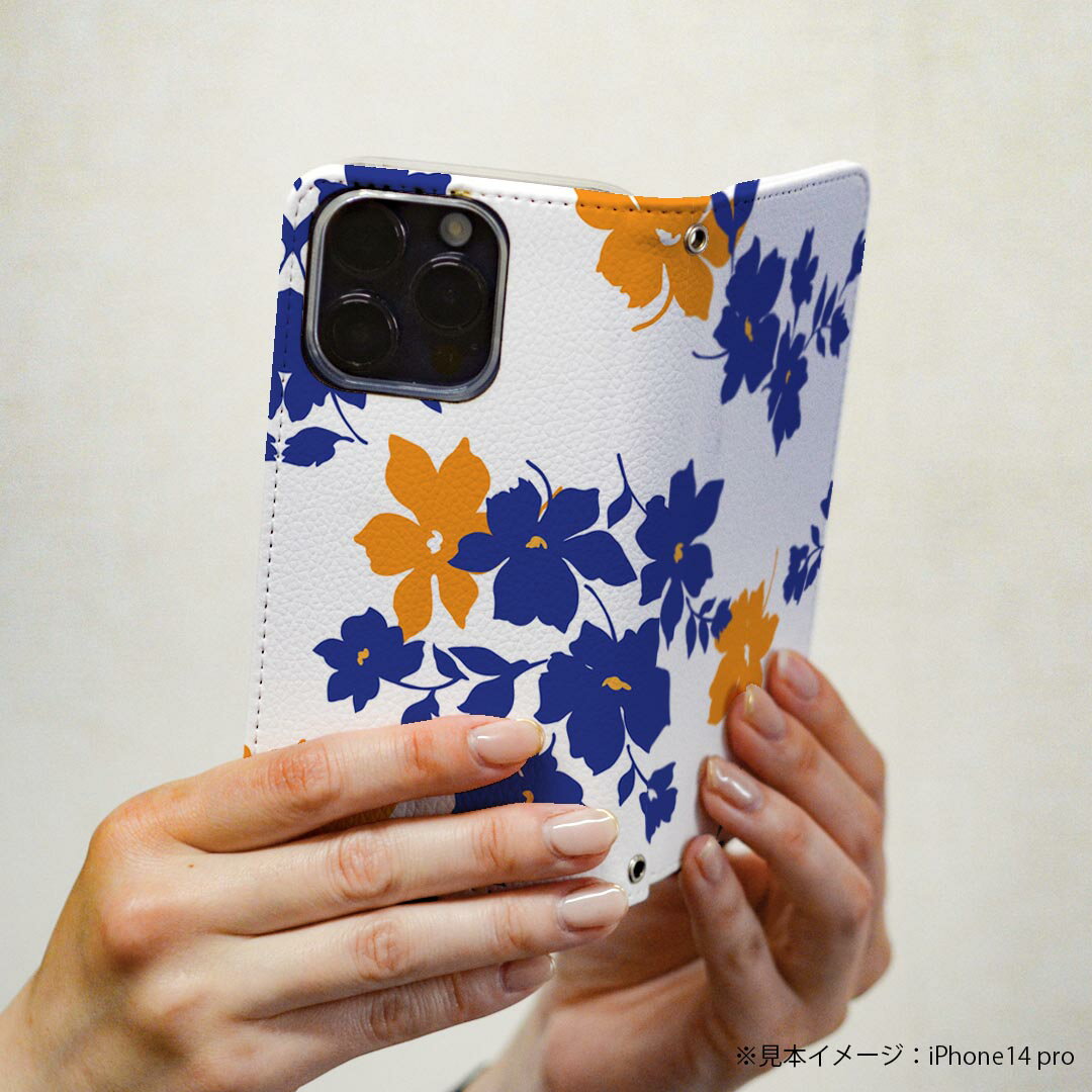 Galaxy A20 SC-02M ギャラクシー sc02m 専用 ケース カバー 手帳型 マグネット式 ピタッと閉まる レザーケース カード収納 ポケット igcase 008210 花　　青　ブルー　オレンジ　模様