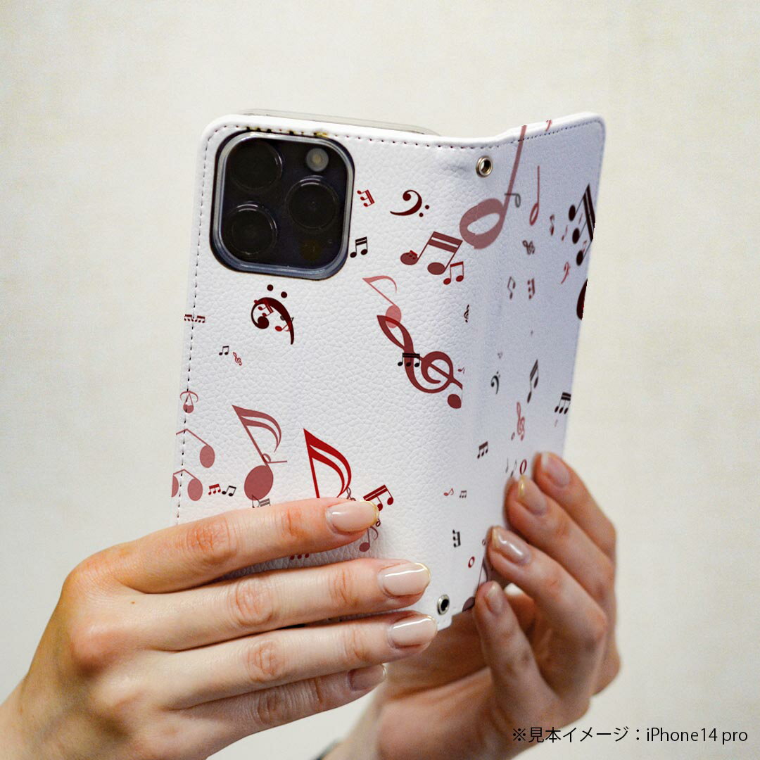 Xperia 1 VI 用 ケース カバー 手帳型 SO-51E / SOG13 / A401SO 共通対応 マグネット式 so51e ピタッと閉まる レザーケース カード収納 ポケット igcase 008289 音符　楽譜　赤　レッド