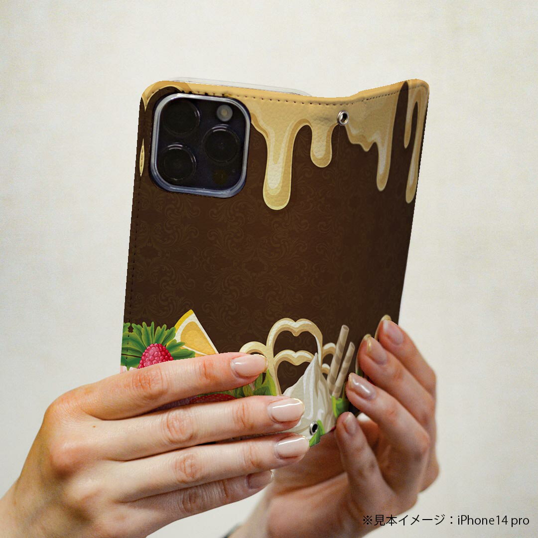 Galaxy S22 SC-51C / SCG13 共通対応 専用 ケース カバー 手帳型 マグネット式 ピタッと閉まる レザーケース sc51c カード収納 ポケット igcase 008322 イラスト　お菓子　スイーツ　ハート